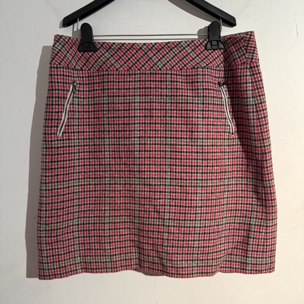 Talbots Skirt Pink Gray Wool Blend Size 12 Zipper Pockets Academia School Girl